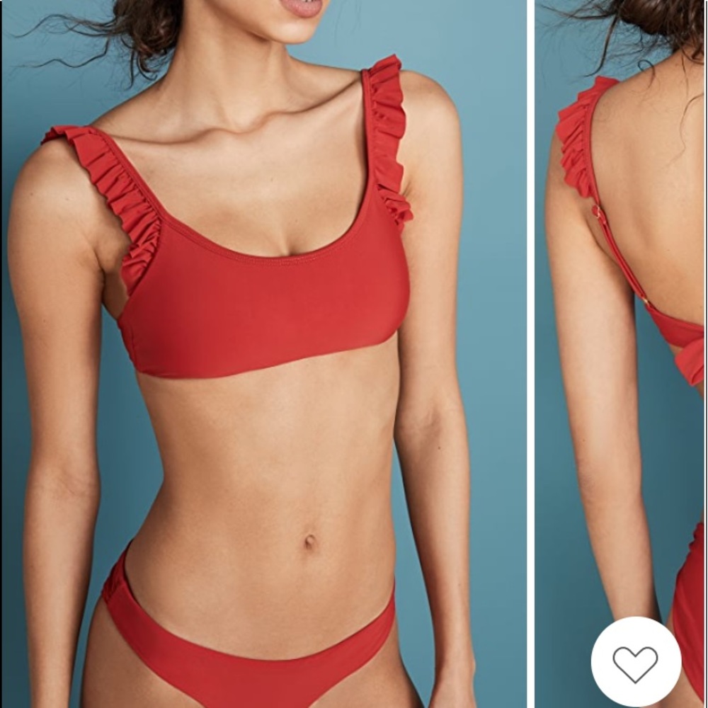 PQ Swim Ruffle Bralette Bikini Top in coral red